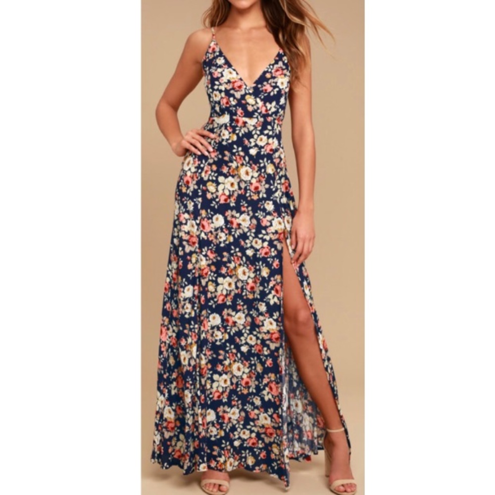 Lulu’s Everlasting Bliss Navy Floral Maxi Dress
